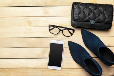 Kadın ayakkabı ve aksesuar moda arka plan 
