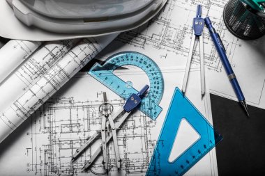 Koyu arka plan üzerinde çizimler planlama inşaat