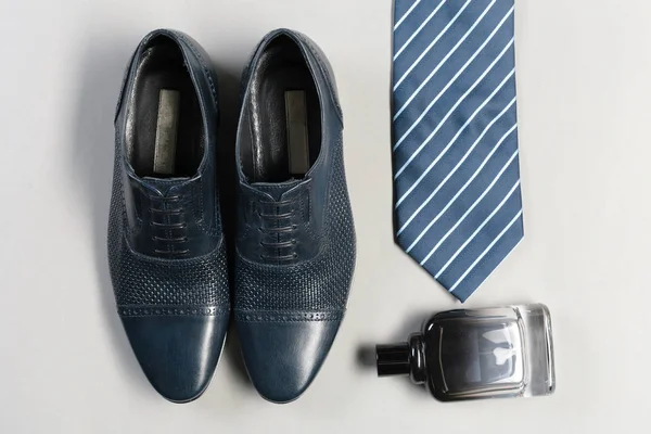 Schoenen Accessoires Voor Mannen Lag Houten Vloer — Stockfoto