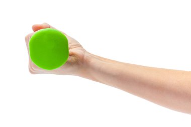 Beyaz arka plan üzerinde izole bir dumbbell tutarak el 