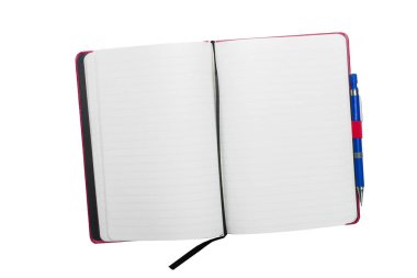 Beyaz arka planda açılan defter yakın çekim