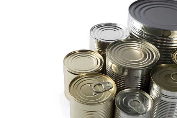 Latas Metal Aisladas Sobre Fondo Blanco — Foto de Stock