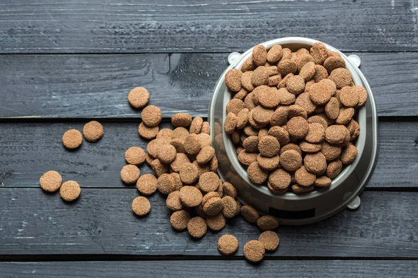 Alimentos Para Animais Estimação Tigela Chão Madeira — Fotografia de Stock