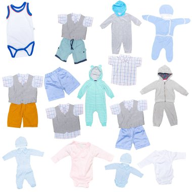 Beyaz arka plan üzerinde çocuk giysi koleksiyonu