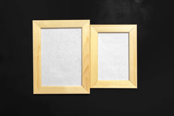 Wooden Blank Frames Black Slate Background — Stock Photo, Image