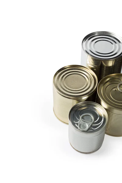 Latas Metal Aisladas Sobre Fondo Blanco — Foto de Stock