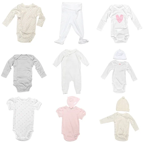 Collectie Kinderkleding Witte Achtergrond — Stockfoto