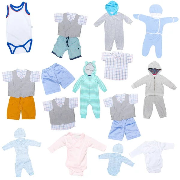 Collectie Kinderkleding Witte Achtergrond — Stockfoto