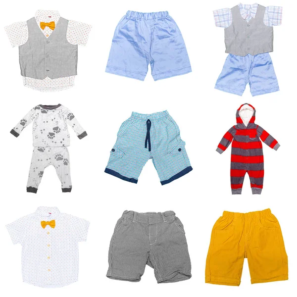 Collectie Kinderkleding Witte Achtergrond — Stockfoto