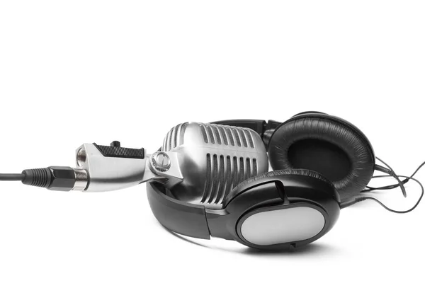 Retro Microphone Headphones Close View — Stock Photo, Image