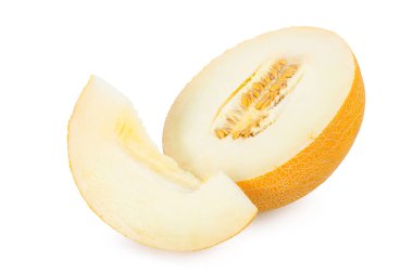 Dilimlenmiş kavun beyaz arkaplanda izole edilmiş