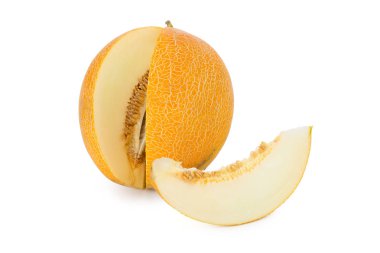 Dilimlenmiş kavun beyaz arkaplanda izole edilmiş