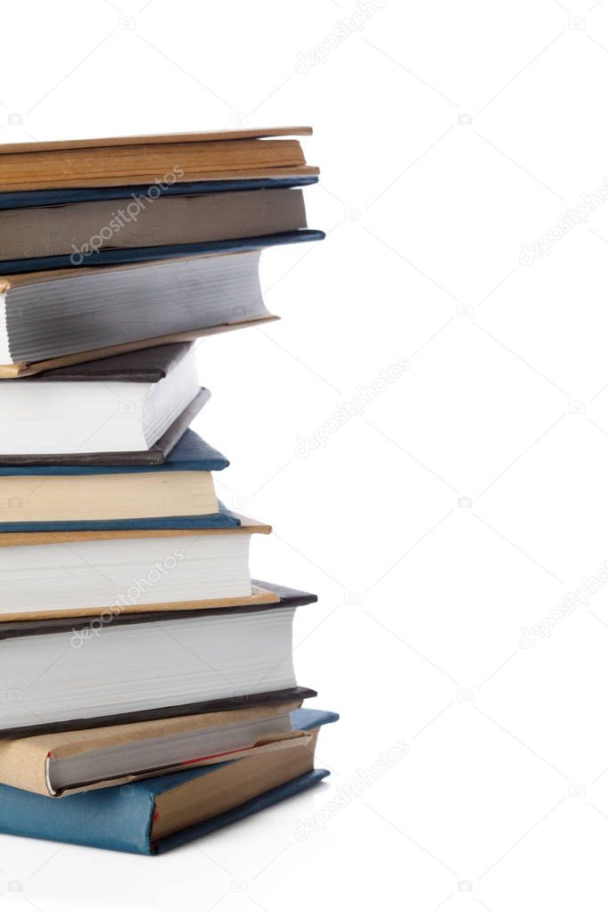 Close up view of books isolated on white background