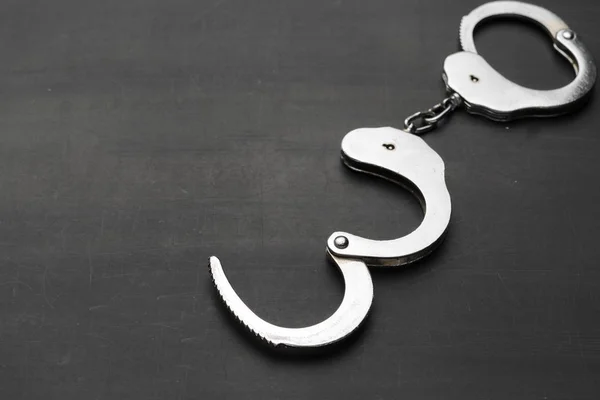 Police Handcuffs Isolated Black Background — Stock Photo, Image