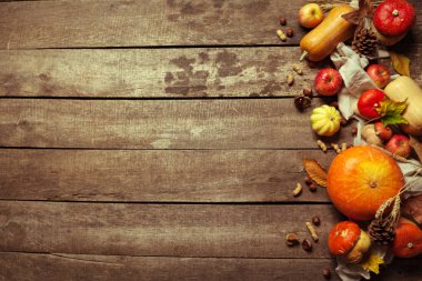 Olgunlaşmış meyve ve sebze sonbahar arka plan