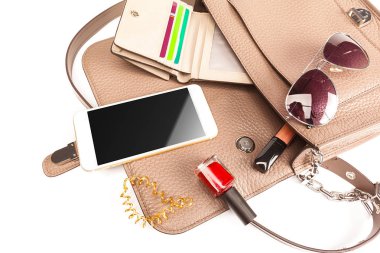 Beyaz arka plan üzerinde izole moda kadın çanta