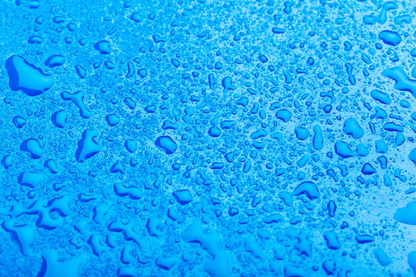 Goutte Eau Sur Surface Fond Bleu Frais — Photo