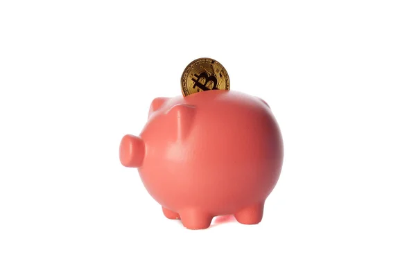Bitcoiny Oszczędzania Banku Piggy — Zdjęcie stockowe