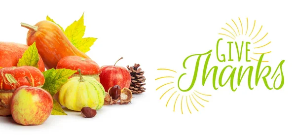 Cartão Ação Graças Feliz Com Abóboras Outono — Fotografia de Stock