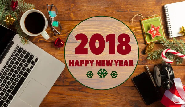 Szczęśliwego Nowego Roku 2018 Tło Świątecznych Dekoracji — Zdjęcie stockowe
