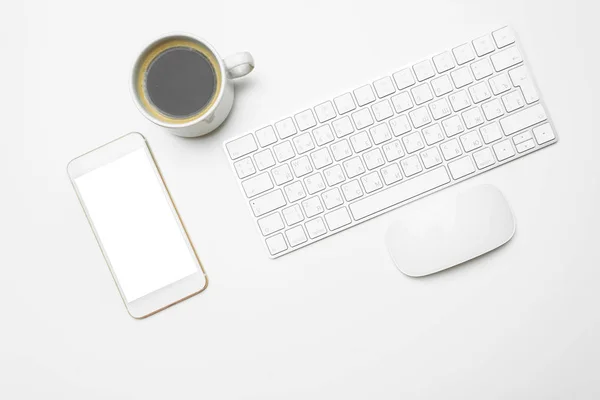 Office Desk Table Computer Supplies Coffee Cup — Stock Photo, Image