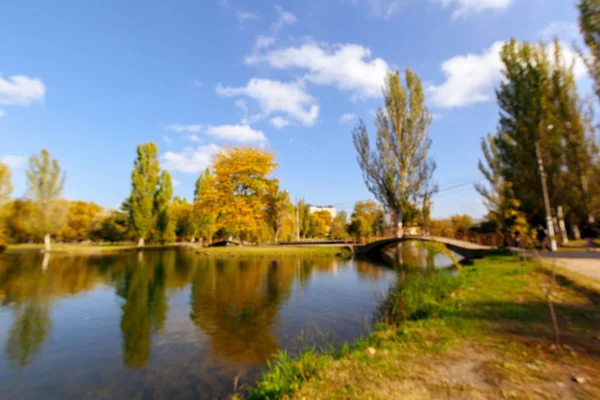 Lago Con Alberi Gialli Intorno Autunno — Foto Stock