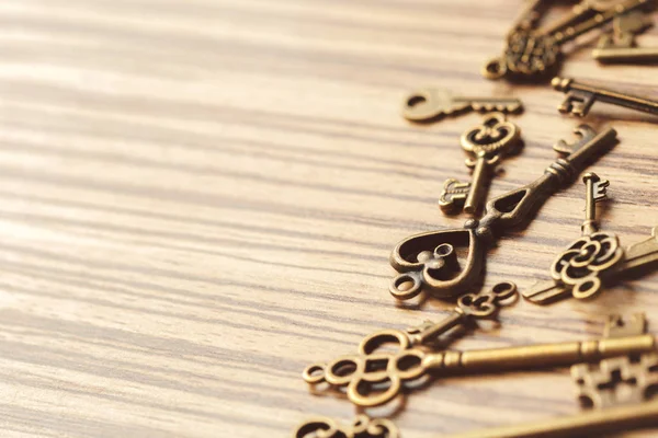 Régi Vintage Keys Fából Készült Asztal — Stock Fotó