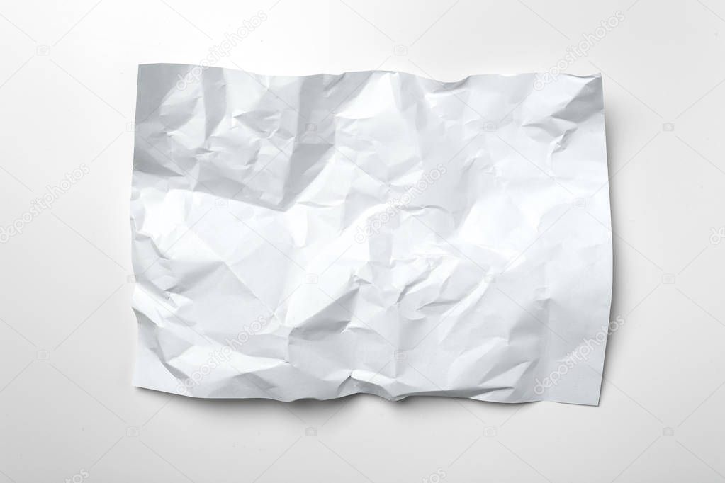 White crumpled paper on white background