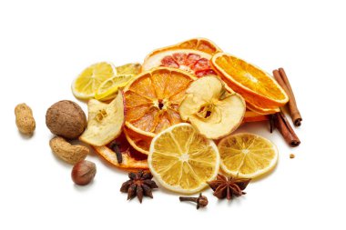 Narenciye meyve üzerinde beyaz izole kurutulmuş