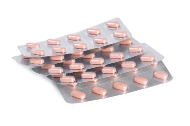 pembe hap beyaz arka plan üzerinde izole kabarcık