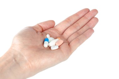 el Beyaz arka plan üzerinde çeşitli hap