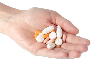 el Beyaz arka plan üzerinde çeşitli hap