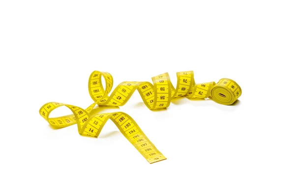 Yellow Metric Measuring Tape Isolated White Panorama Background — Stock Photo, Image