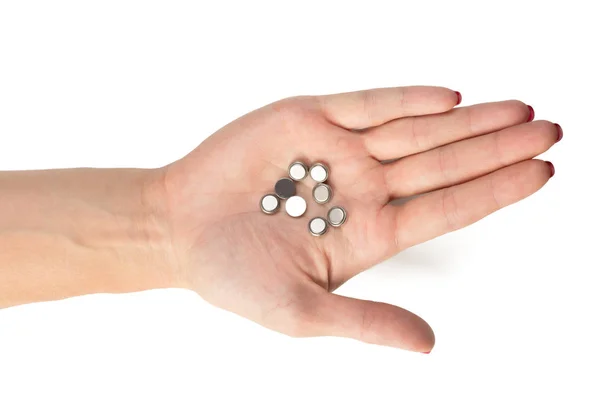 Cropped Image Woman Holding Batteries Hand — Stock Photo, Image