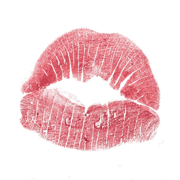 Beso Rojo Labios Marca Aislado Sobre Fondo Blanco —  Fotos de Stock