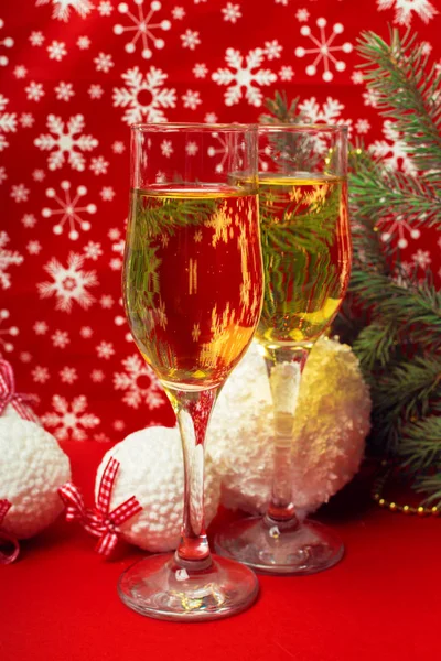 Verres Champagne Décorations Noël Photo De Stock