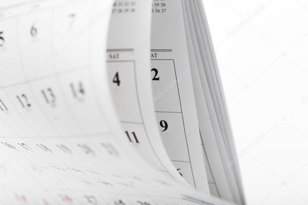 Calendar pages close up business time concept