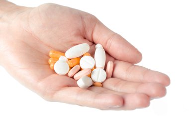 el Beyaz arka plan üzerinde çeşitli hap