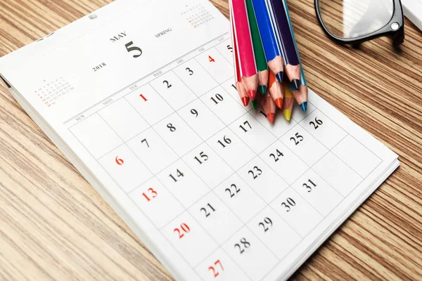 Espaço Trabalho Calendário Perto — Fotografia de Stock