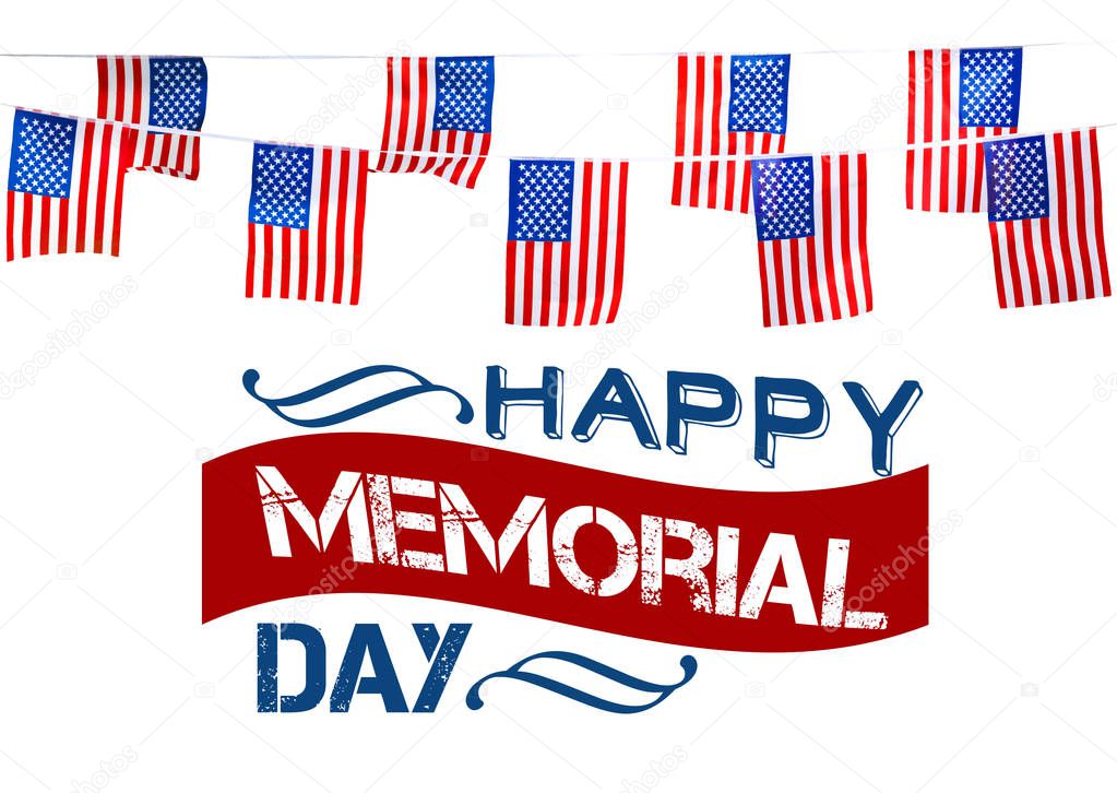 Memorial Day holiday flags, signs and symbols on white