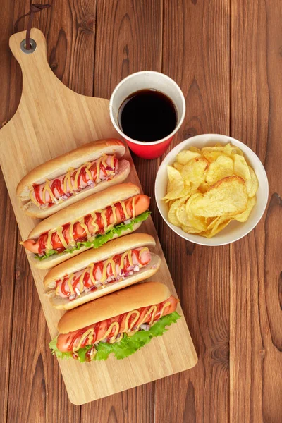 Hot Dogi Drewniane Tła — Zdjęcie stockowe