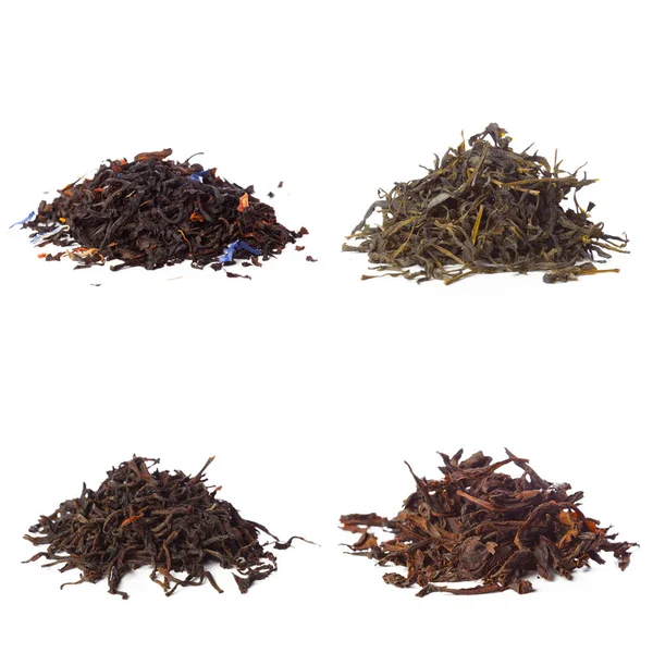 Auswahl Getrockneten Teeblättern Auf Weißem Hintergrund — Stockfoto