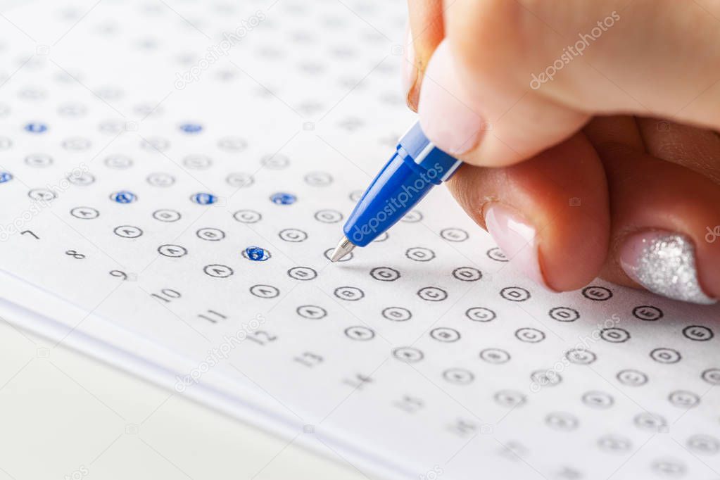 Test score sheet with answers