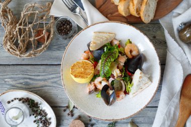 salata dan deniz ürünleri, yakın çekim