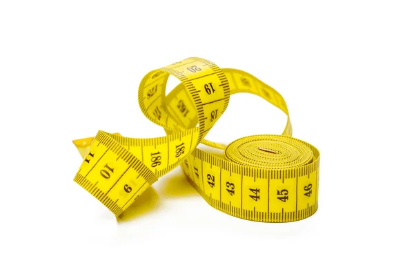 Yellow Metric Measuring Tape Isolated White Panorama Background — Stock Photo, Image