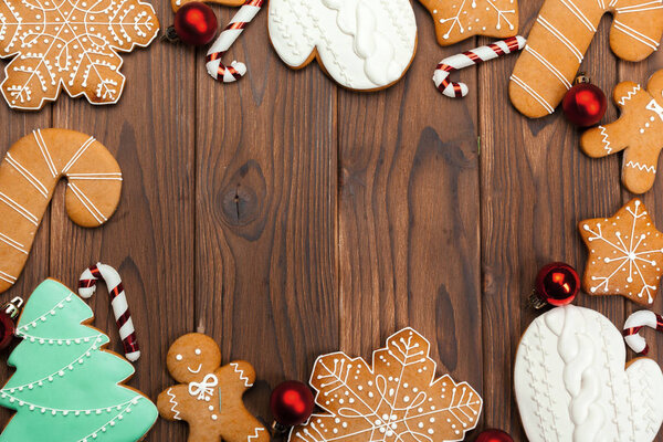 Christmas cookies on  wood background