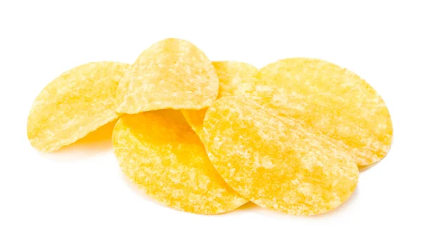 Gele Smakelijke Aardappel Chips Geïsoleerd Wit — Stockfoto