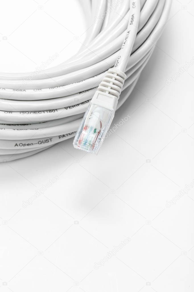 Close-up of network cable isolated on white background