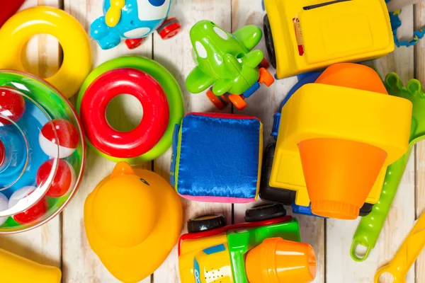 Bovenaanzicht Van Kleurrijke Kinderen Speelgoed — Stockfoto