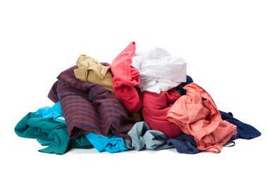 Beyaz arka plan, closeup elbise yığını